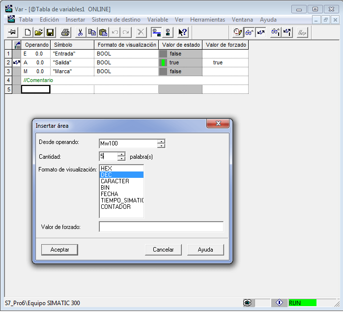 observar y forzar variables en step7
